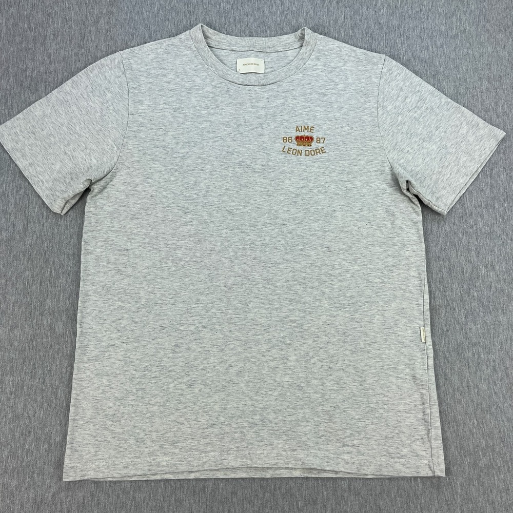 Aimé Leon Dore Crown Logo T-Shirt Mens S Light Heather Gray 86-87 Double-Sided